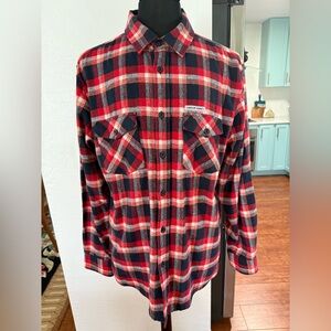 ☠️ Sailor Jerry Red and Blue Plaid Casual Flannel Button Down Shirt